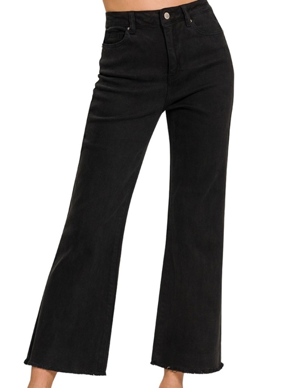 293 - Black Wide Leg Cropped Denim